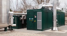 Nahaufnahme des Maschinenhauses in Containerbauweise des Biomethan-BHKW Vetschau Nahaufnahme des Maschinenhauses in Containerbauweise des Biomethan-BHKW Vetschau